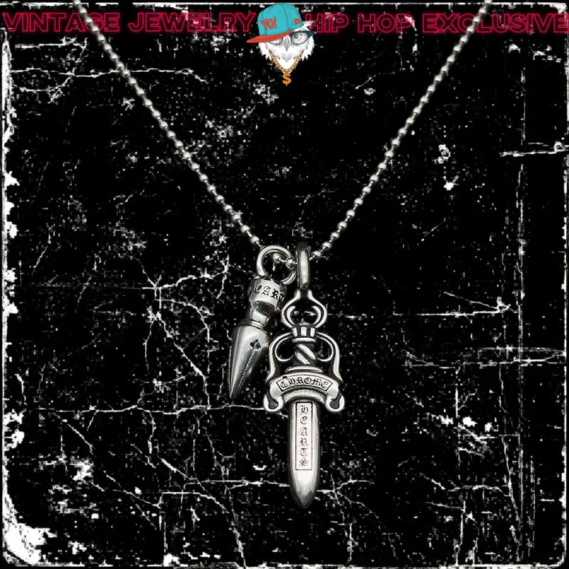 925 Sterling Silver Sword Bullet Pendant Necklace