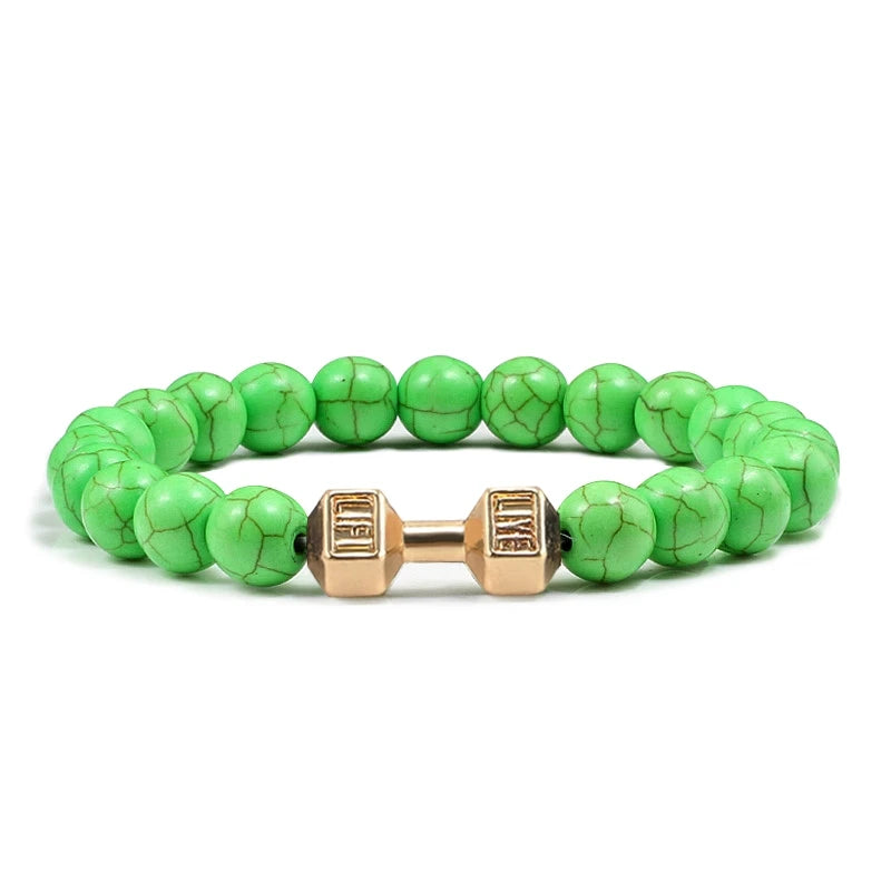 Bracelet Natural Volcanic Stone Matte Black Lave White Beads