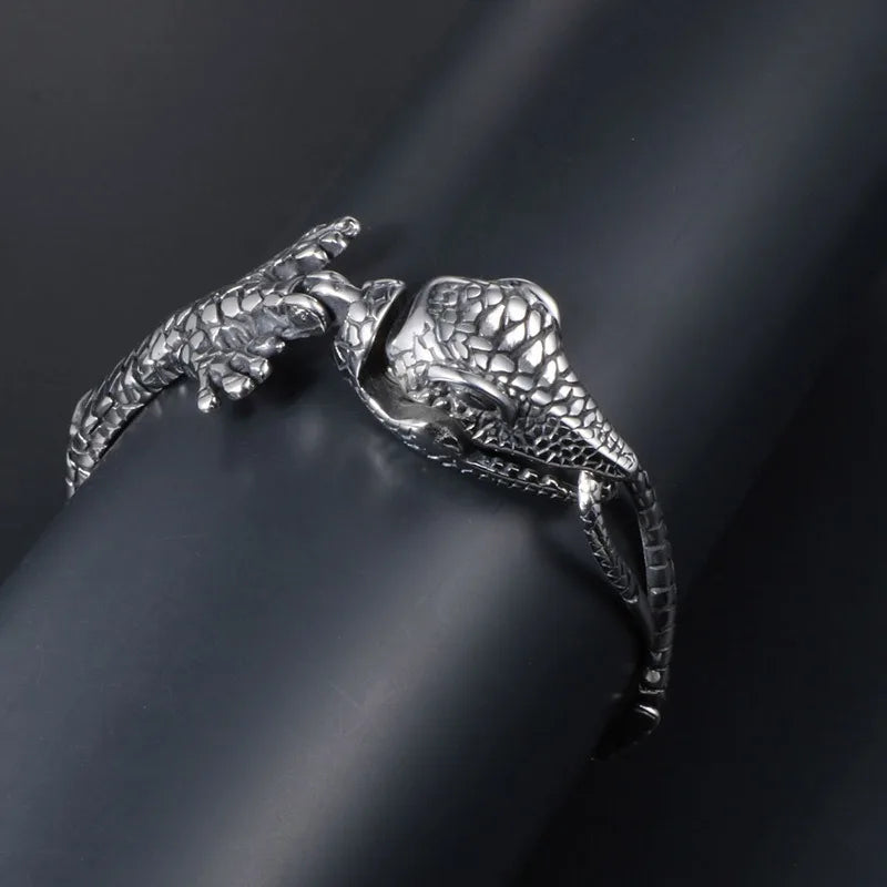 NONECN Stainless Steel Crocodile Link Bracelet For Men