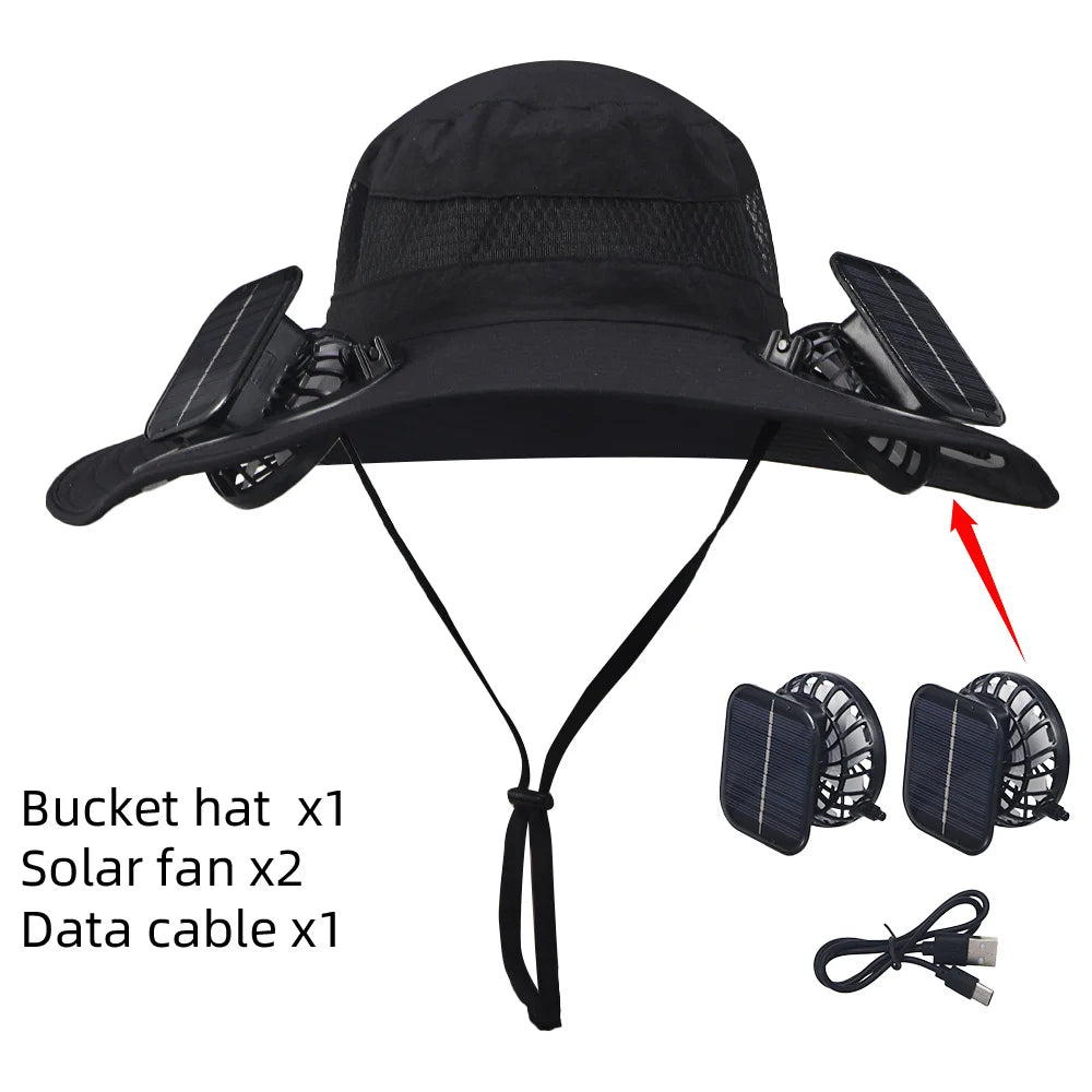 Hat Wide Brim Solar Fan Outdoor Fishing