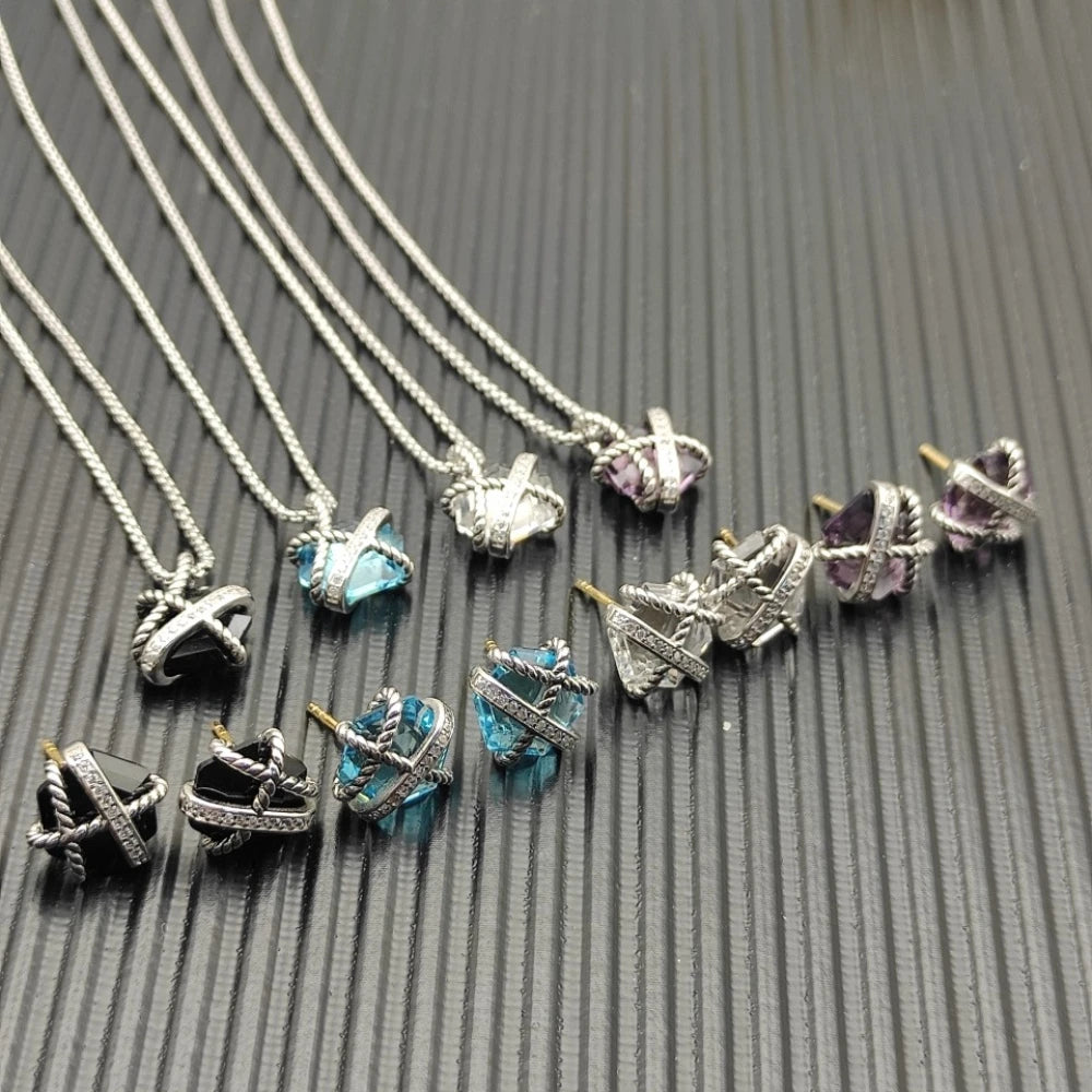Earring Necklace Ring Set Sterling Silver 925.