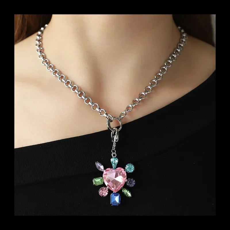Necklace Peach Color Flower Zircon
