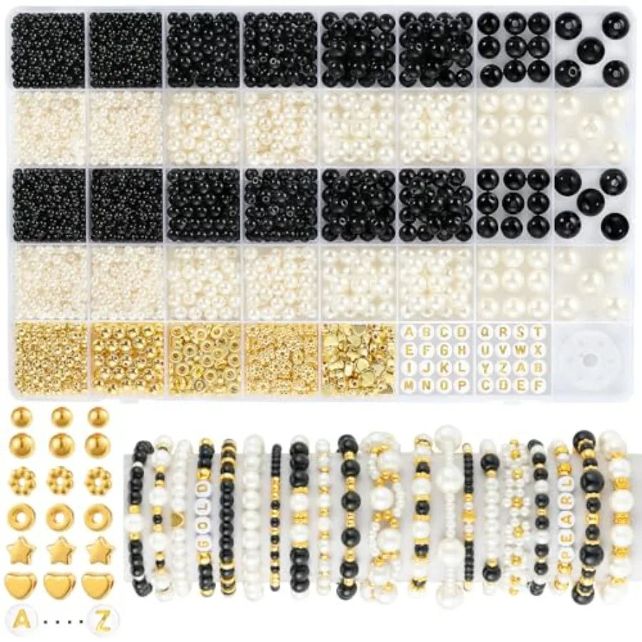 Pearl Beads Jewelry Making Kit With Gold Spacer Beads