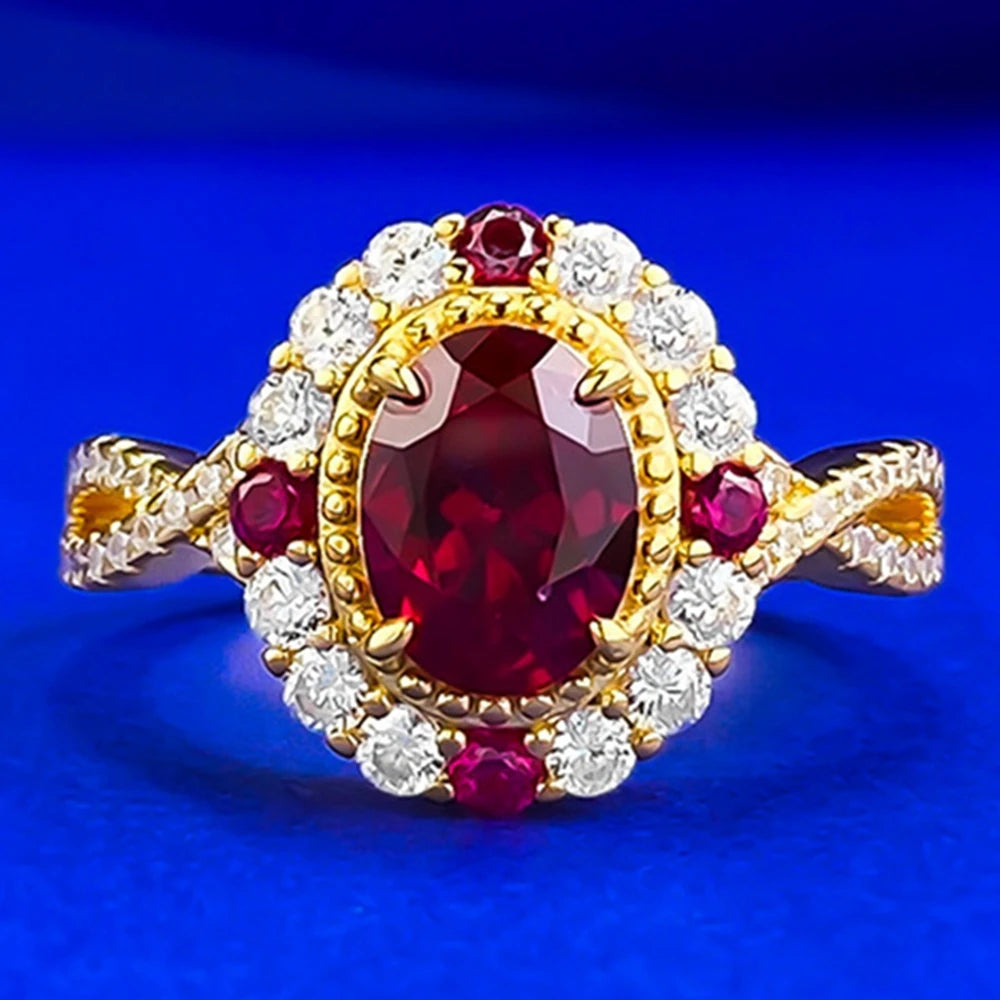 925 Sterling Silver Ruby Diamond Ring
