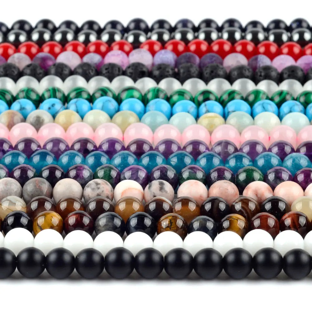 Natural Round Bead Mix Tiger Eye Amazonite Lava Turquoise Garnet