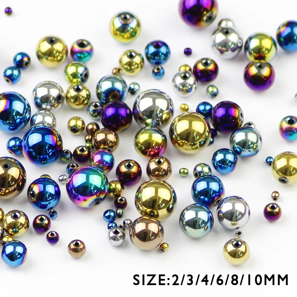 HGKLBB Round Hematite Beads Plated Natural for Jewelry Making DIY