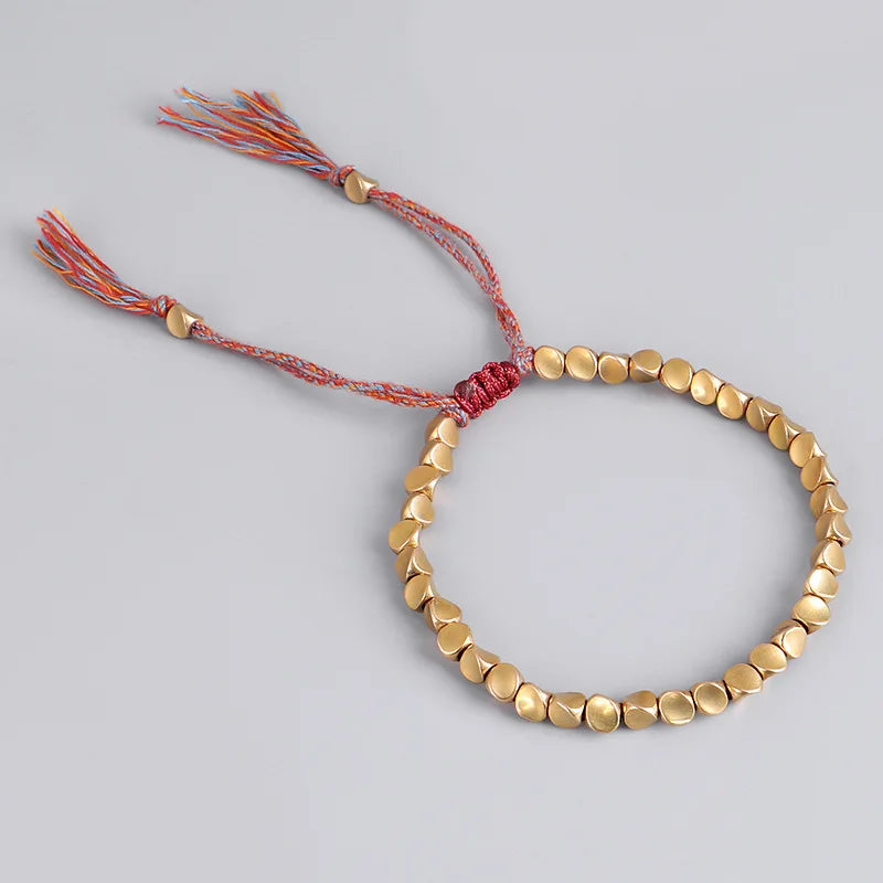 Tibetan Buddhist Rope Bracelet With Copper Beads Handmade
