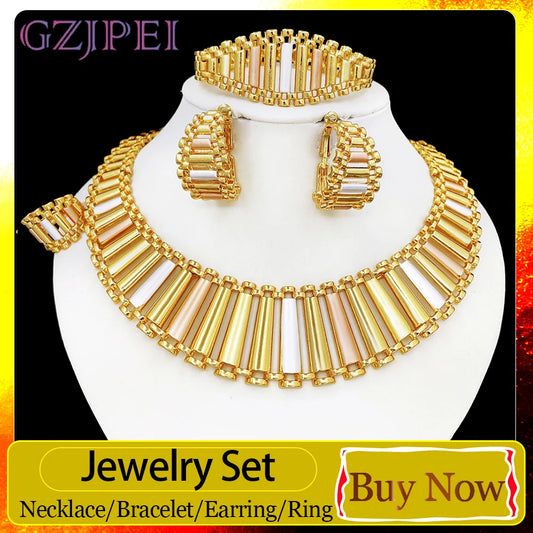 GZJPEI Geometric Striped Jewelry Set 18K Gold Plated Hollow Out