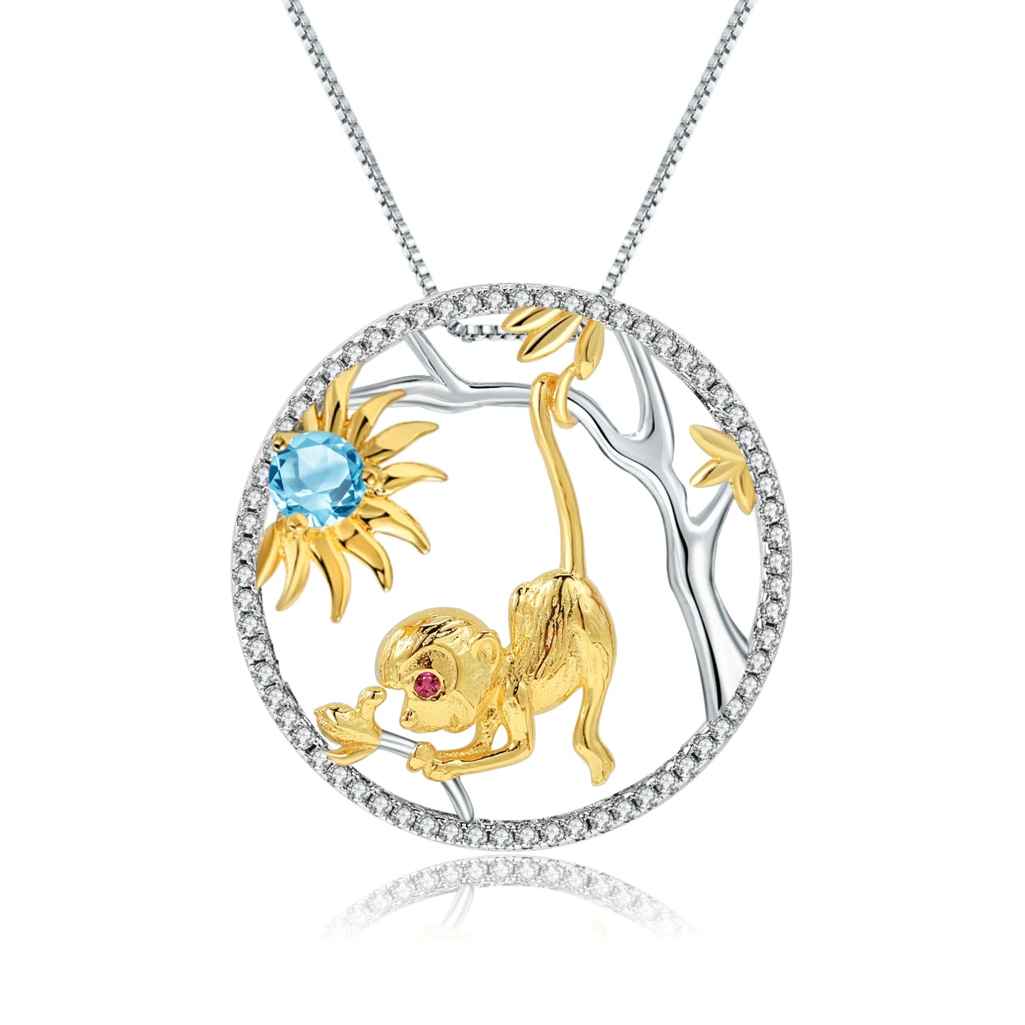 925 Necklace Silver Blue Topaz Dragon Pendant