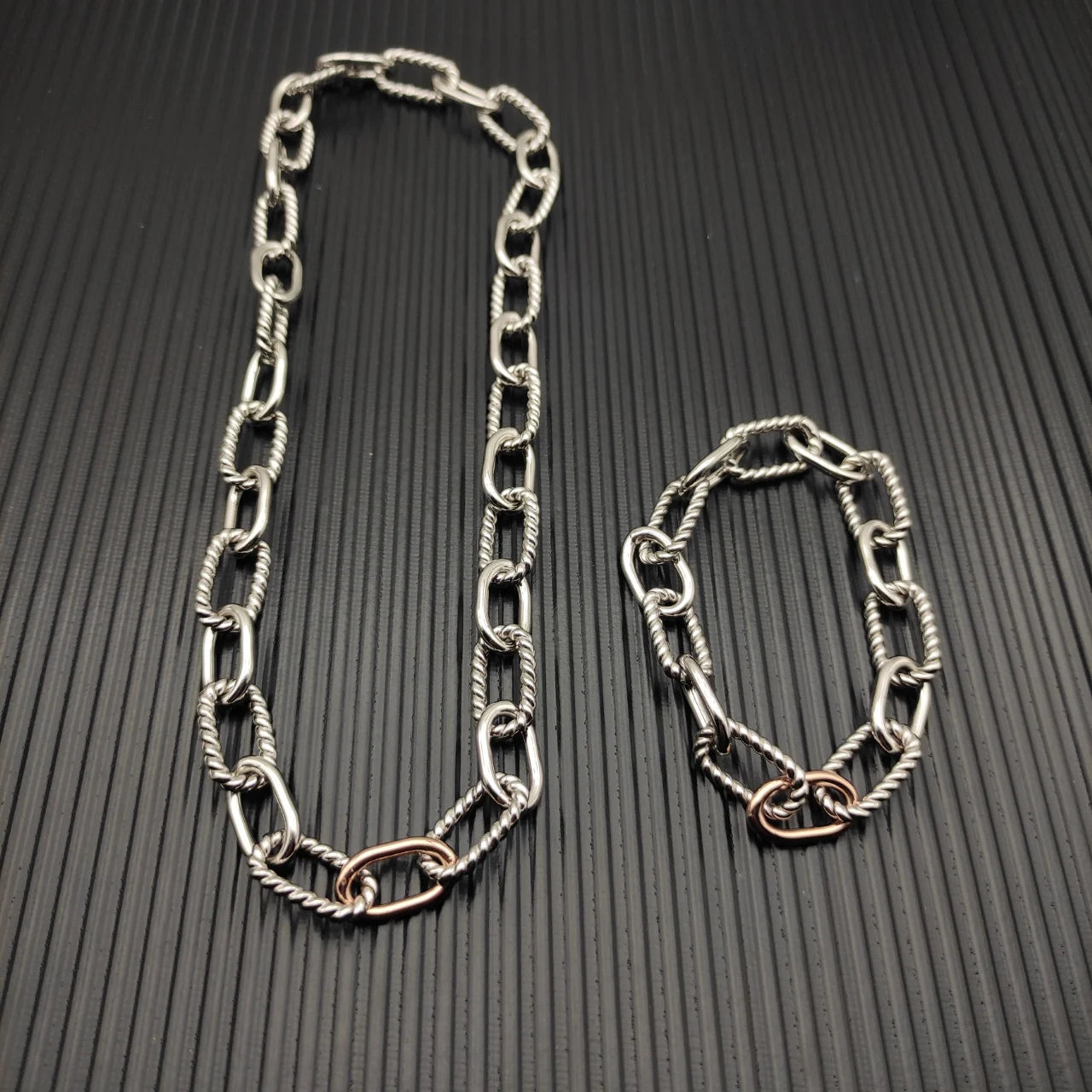 Unisex Sterling Silver 925 Zircon Madison Chain Two-Tone Necklace