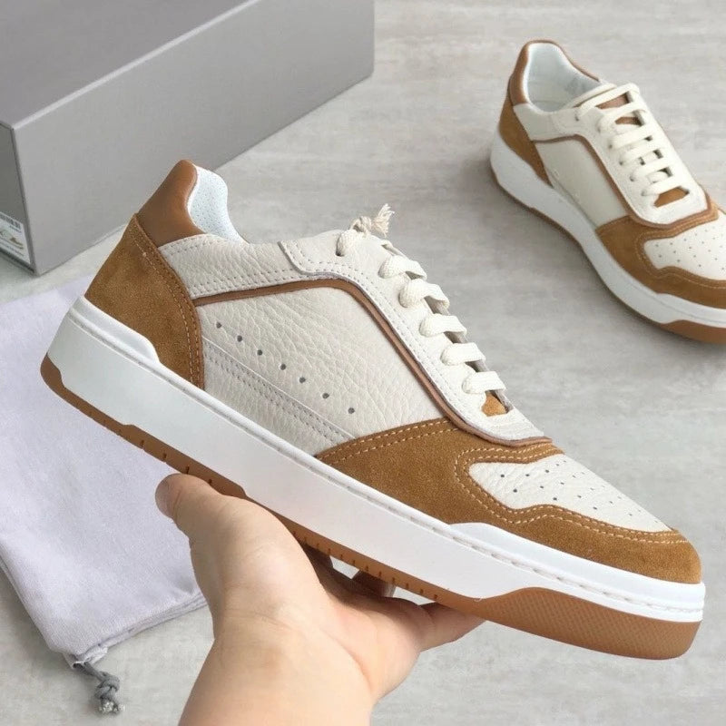 Men's Breathable Mesh And Cowhide Leather Sneakers Lace Up Trainers