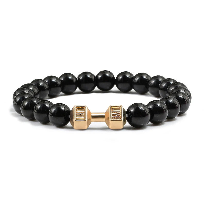 Bracelet Natural Volcanic Stone Matte Black Lave White Beads