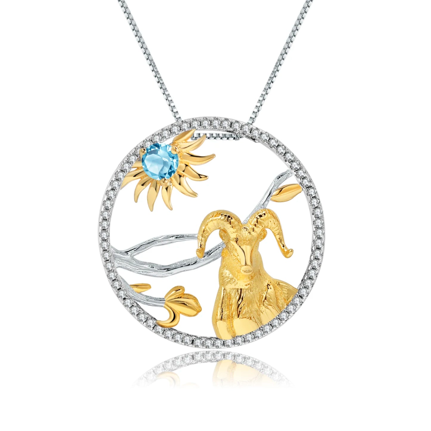 925 Necklace Silver Blue Topaz Dragon Pendant