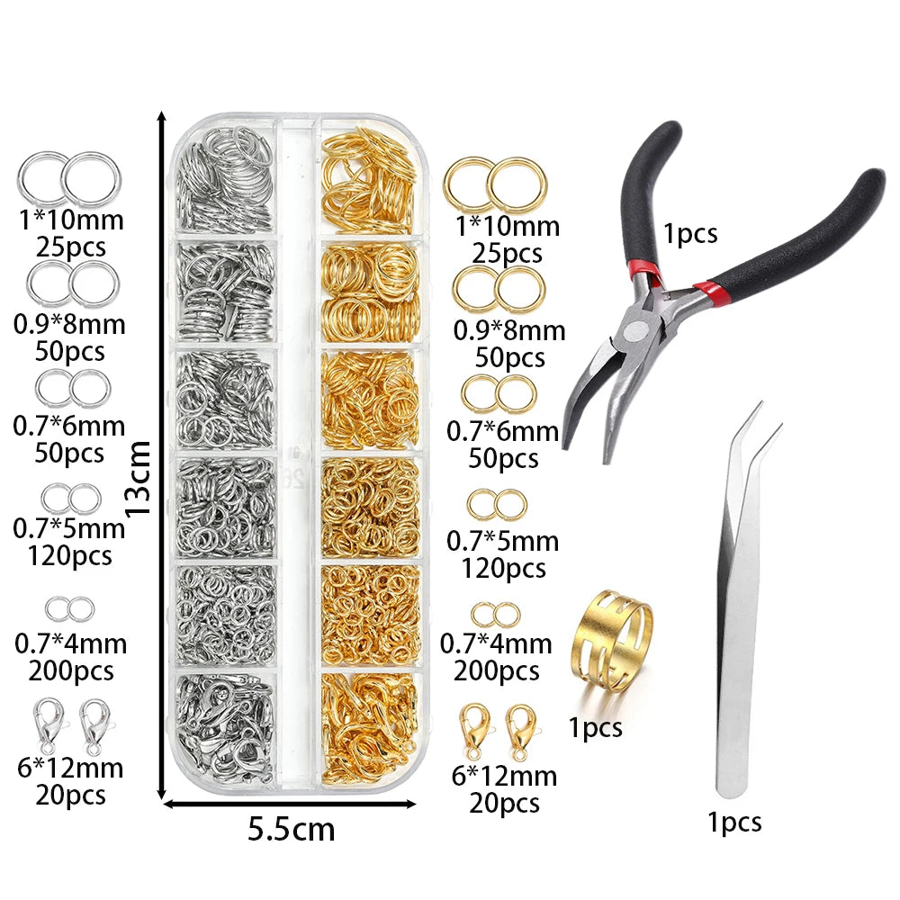 NONEDIY Jewelry 930pcs Findings Kit Jump Rings Lobster Clasps Pliers