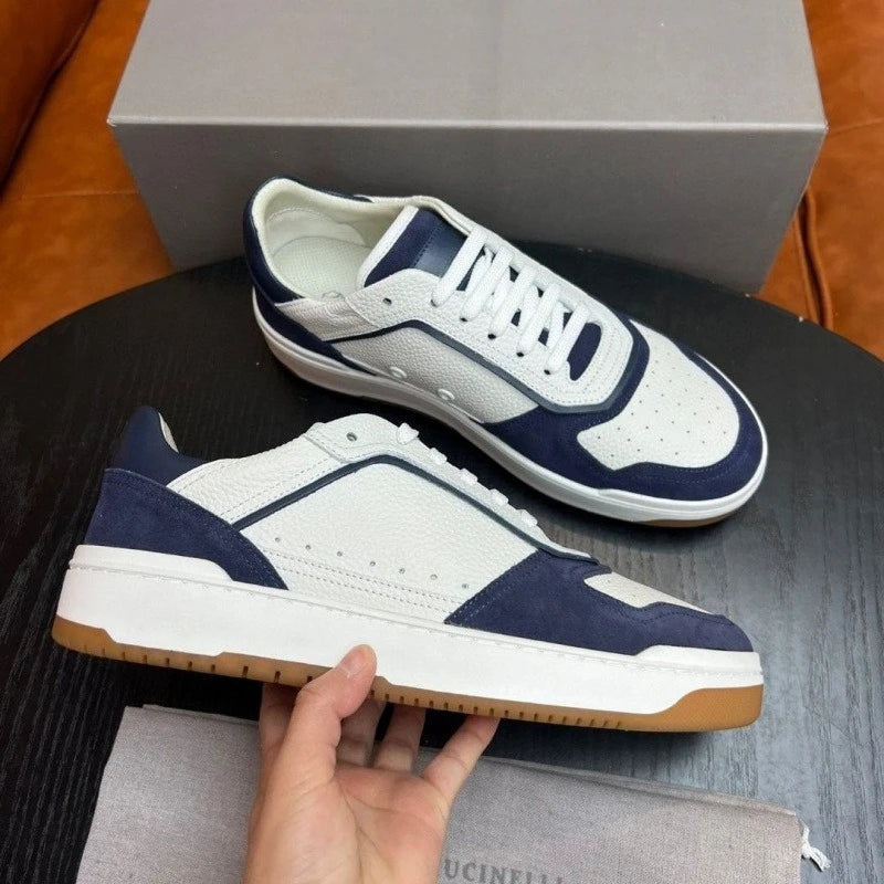 Men's Breathable Mesh And Cowhide Leather Sneakers Lace Up Trainers