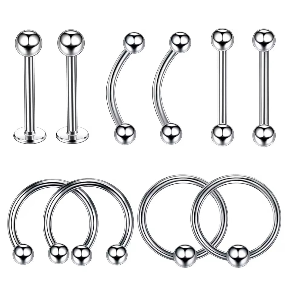 MODRSA Stainless Steel Body Piercing Jewelry Set for Multiple Piercings