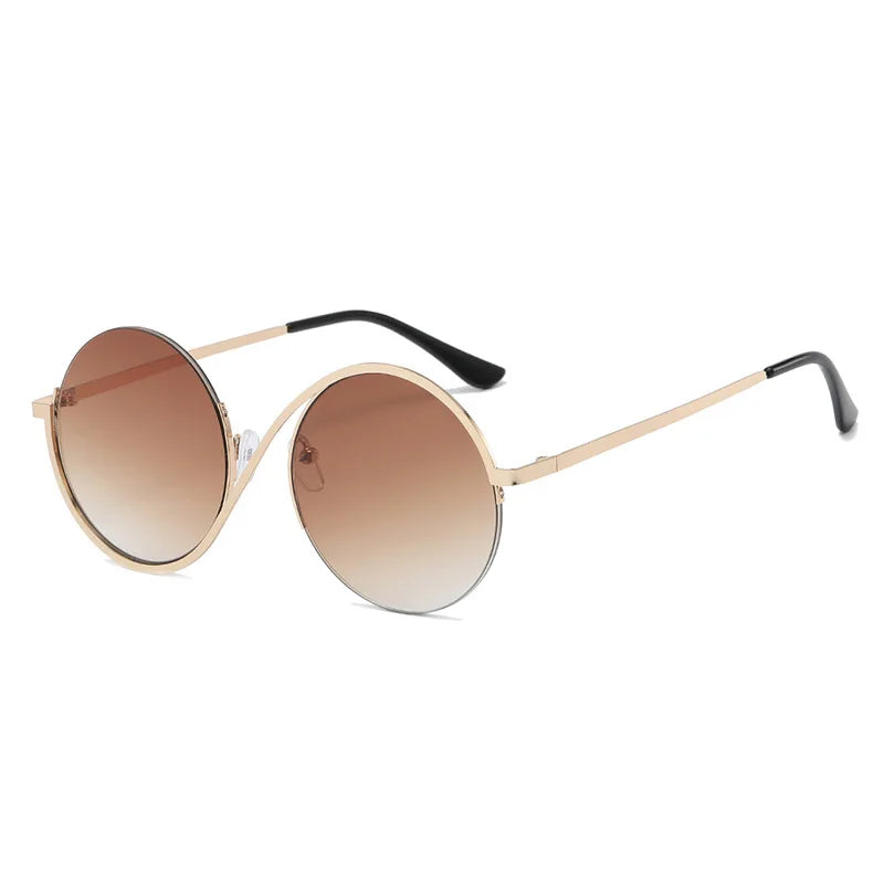 Half Frame Stainless Steel Circular Sunglasses UV400 For Women