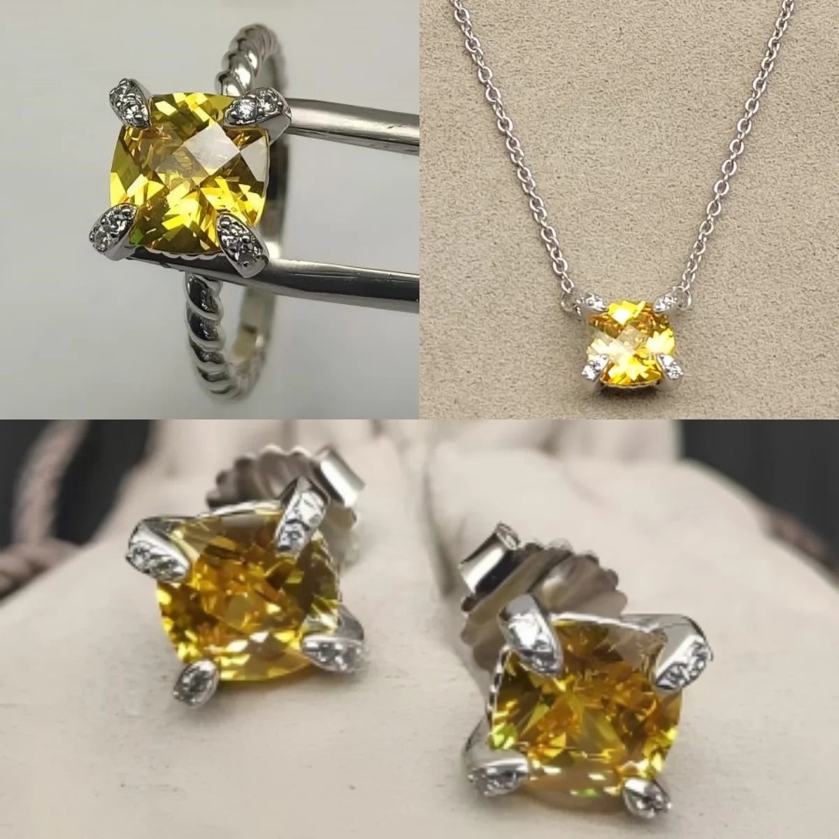 Earrings, Necklace, Ring 8mm Stone Set