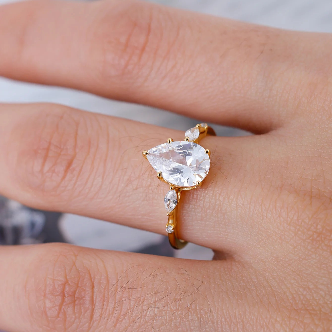Moissanite Ring in Sterling Silver 2 Carat Teardrop