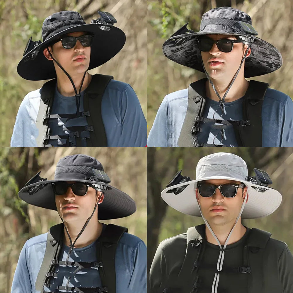 Hat Wide Brim Solar Fan Outdoor Fishing