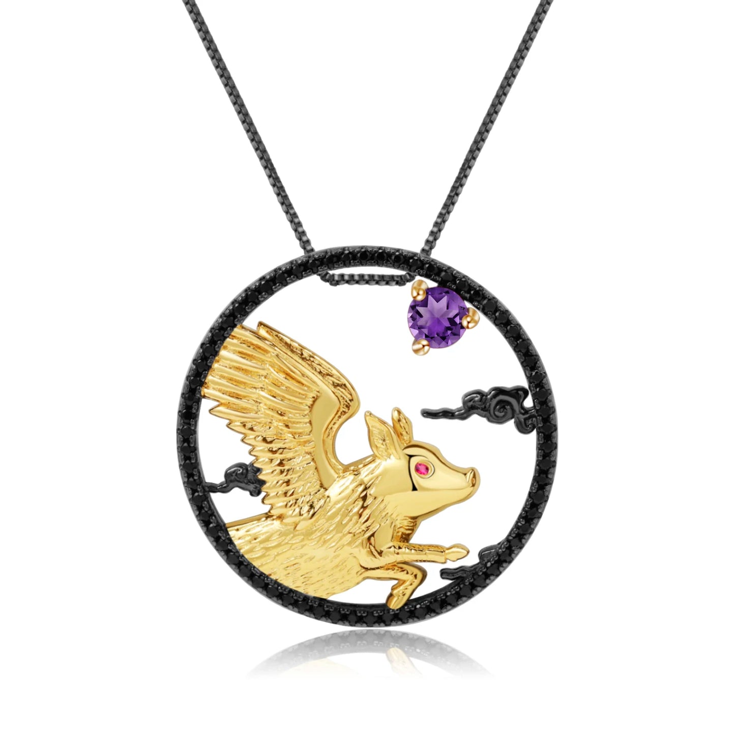 925 Necklace Silver Blue Topaz Dragon Pendant