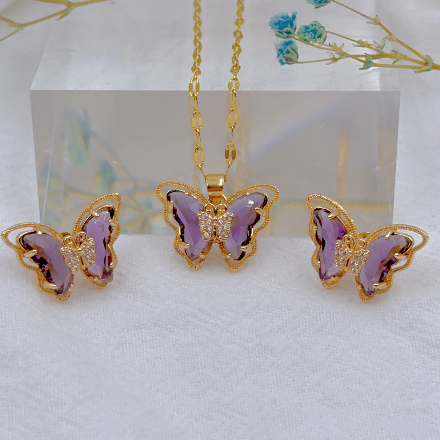 Butterfly Necklace And Earrings Set Stainless Steel Jewelry