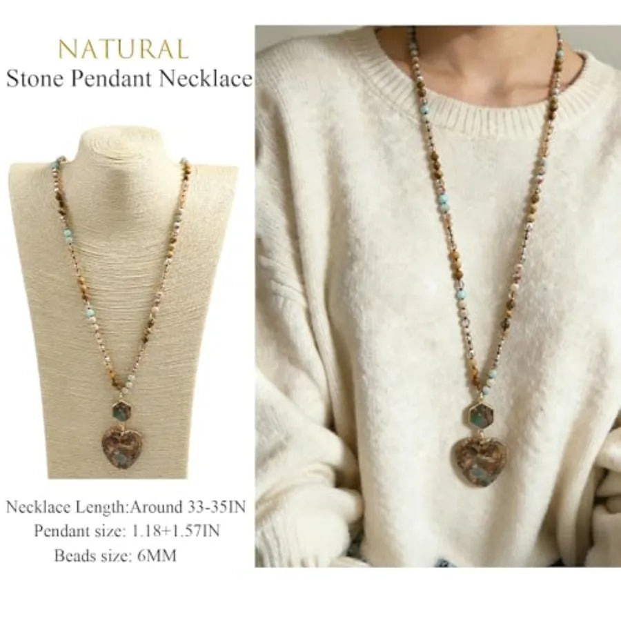 Boho Turquoise Tiger Eye Beaded Pendant Necklace Unisex