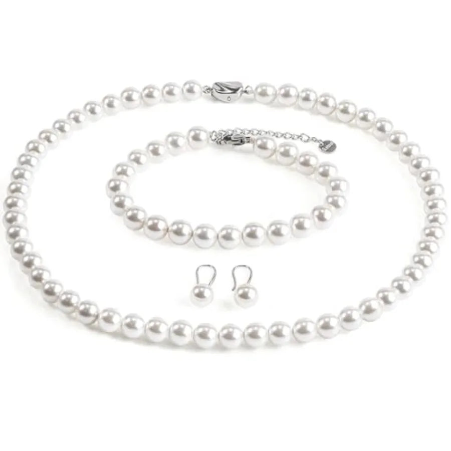 Pearl Necklace Set For Women Three Piece Jewelry With Earrings