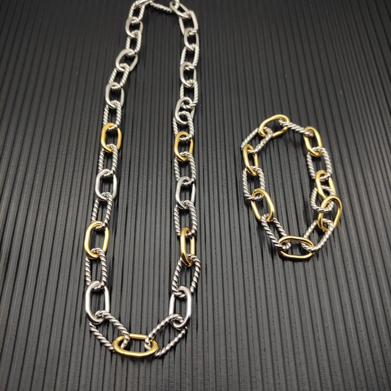 Unisex Sterling Silver 925 Zircon Madison Chain Two-Tone Necklace