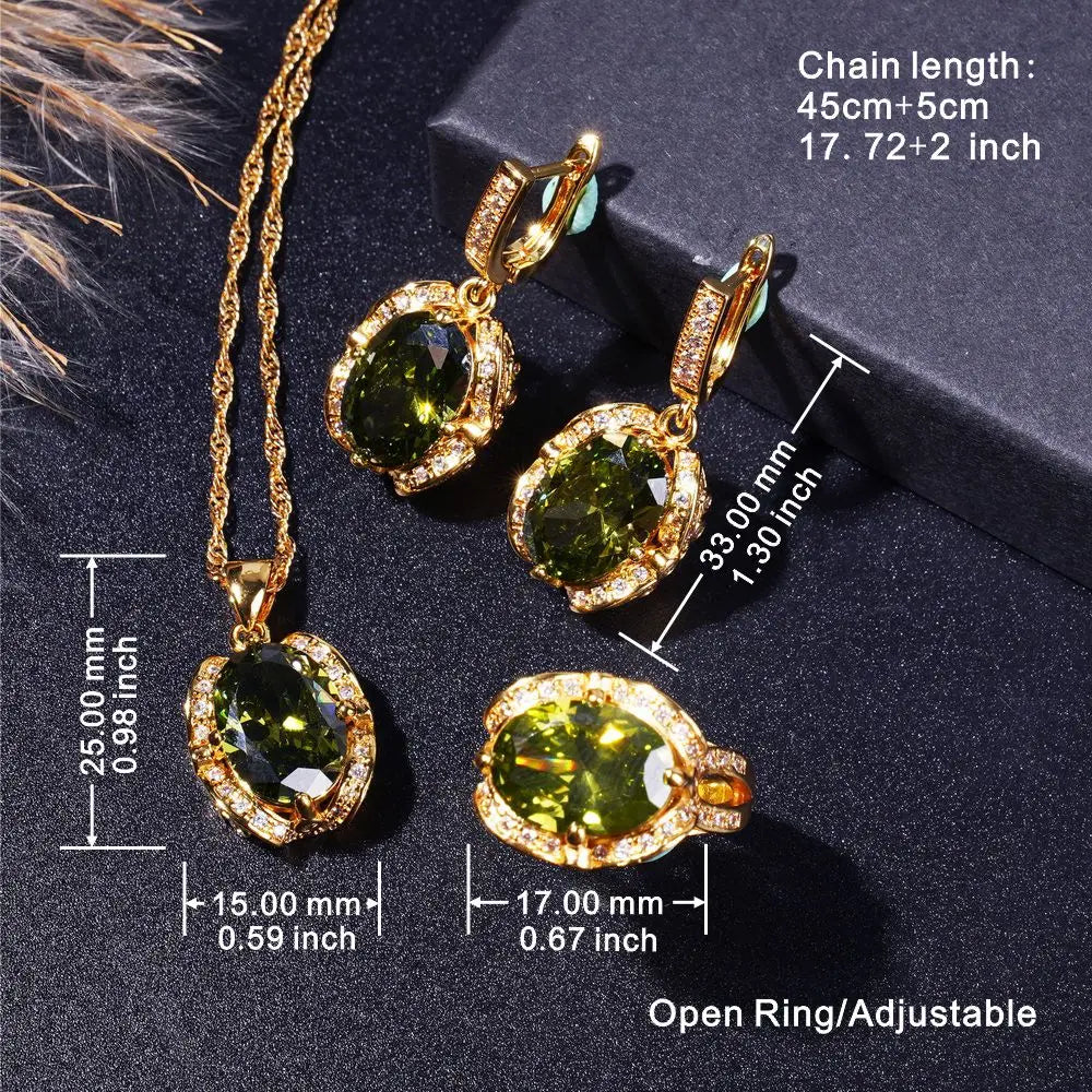 Elegant Necklace Earrings Ring Bracelet Jewelry Set 18K Gold-Plated Zirconia