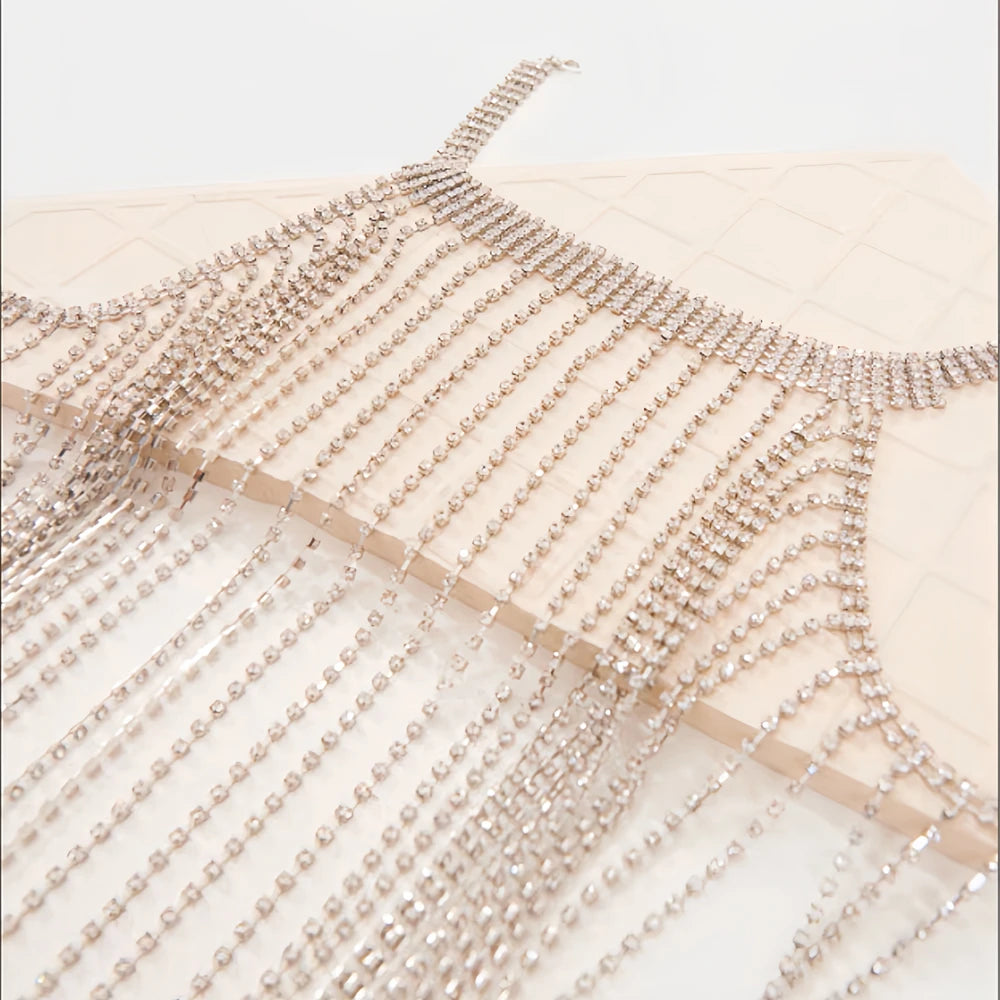 Chest Chain Harness Crystal Layered Tassel
