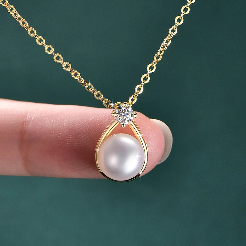 Pearl Moissanite Necklace 14K Gold Freshwater