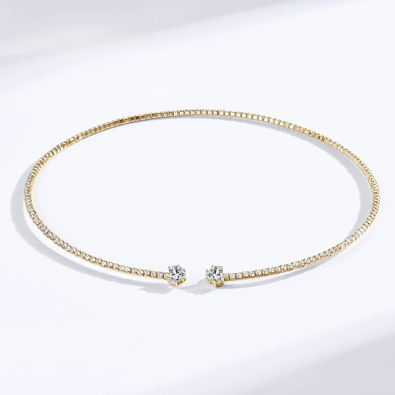 Oxtao Open Moissanite Heart Tennis Necklace Sterling Silver