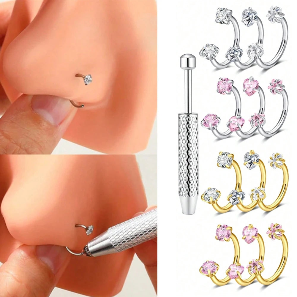 Stainless Steel Horseshoe Nose Studs With Cubic Zirconia