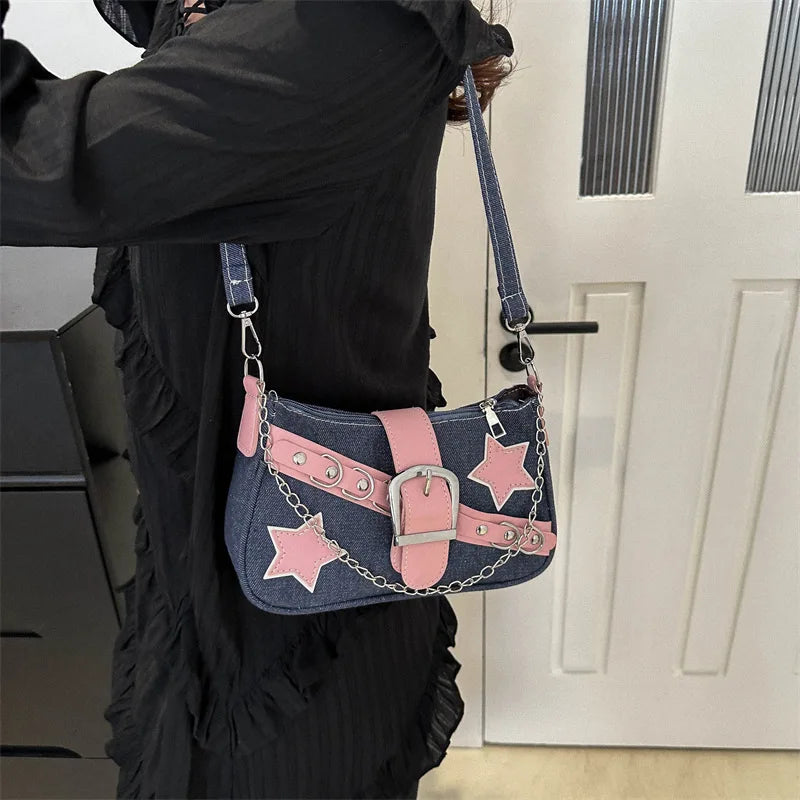 Bag With Rivet Star Accent Denim