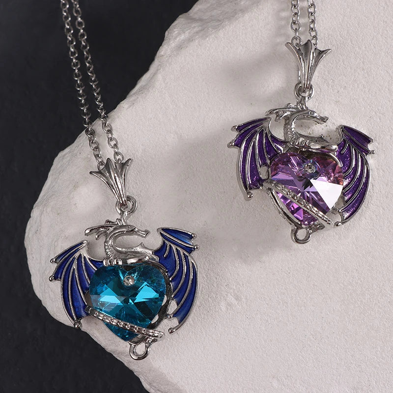 Necklace Blue Purple Dragon