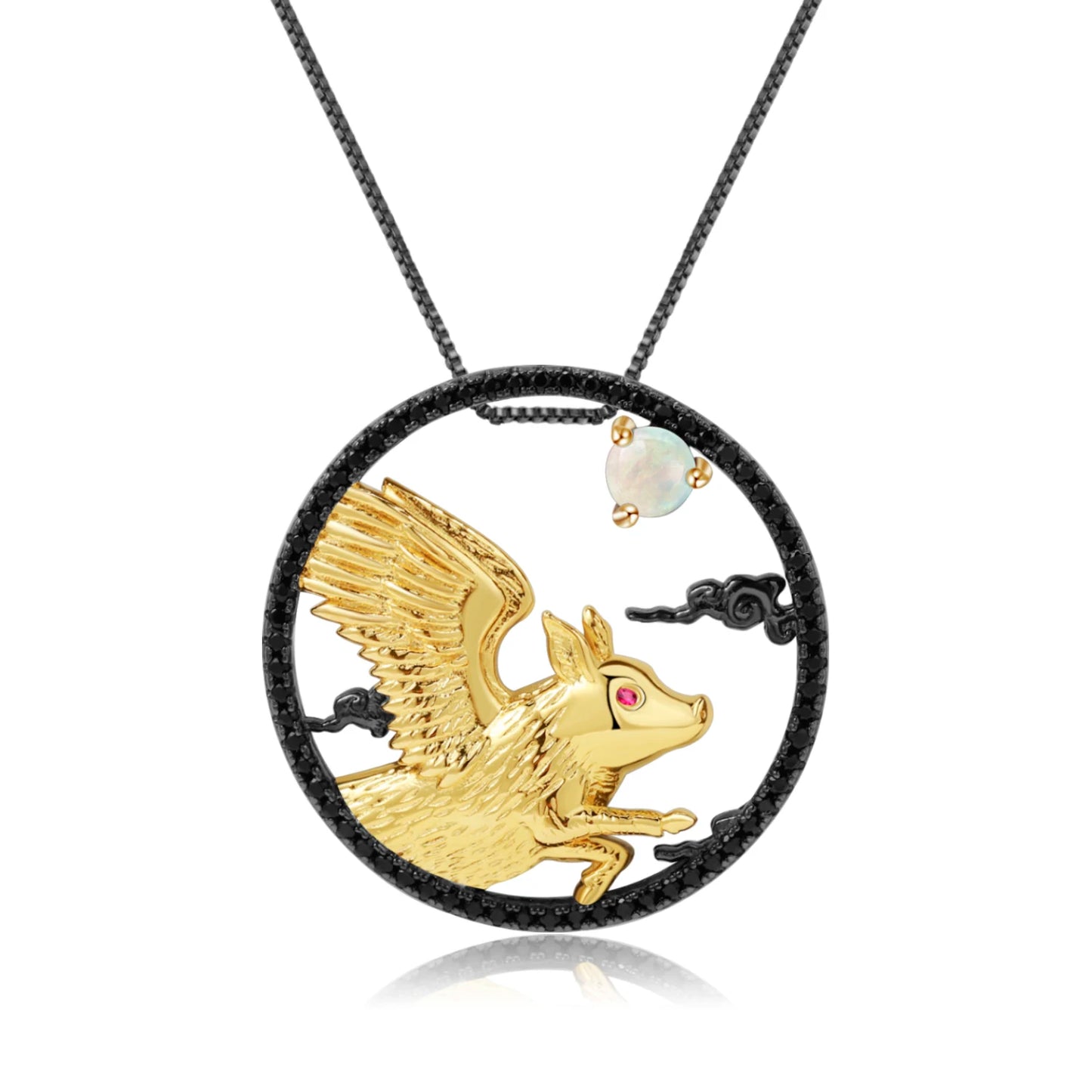 925 Necklace Silver Blue Topaz Dragon Pendant