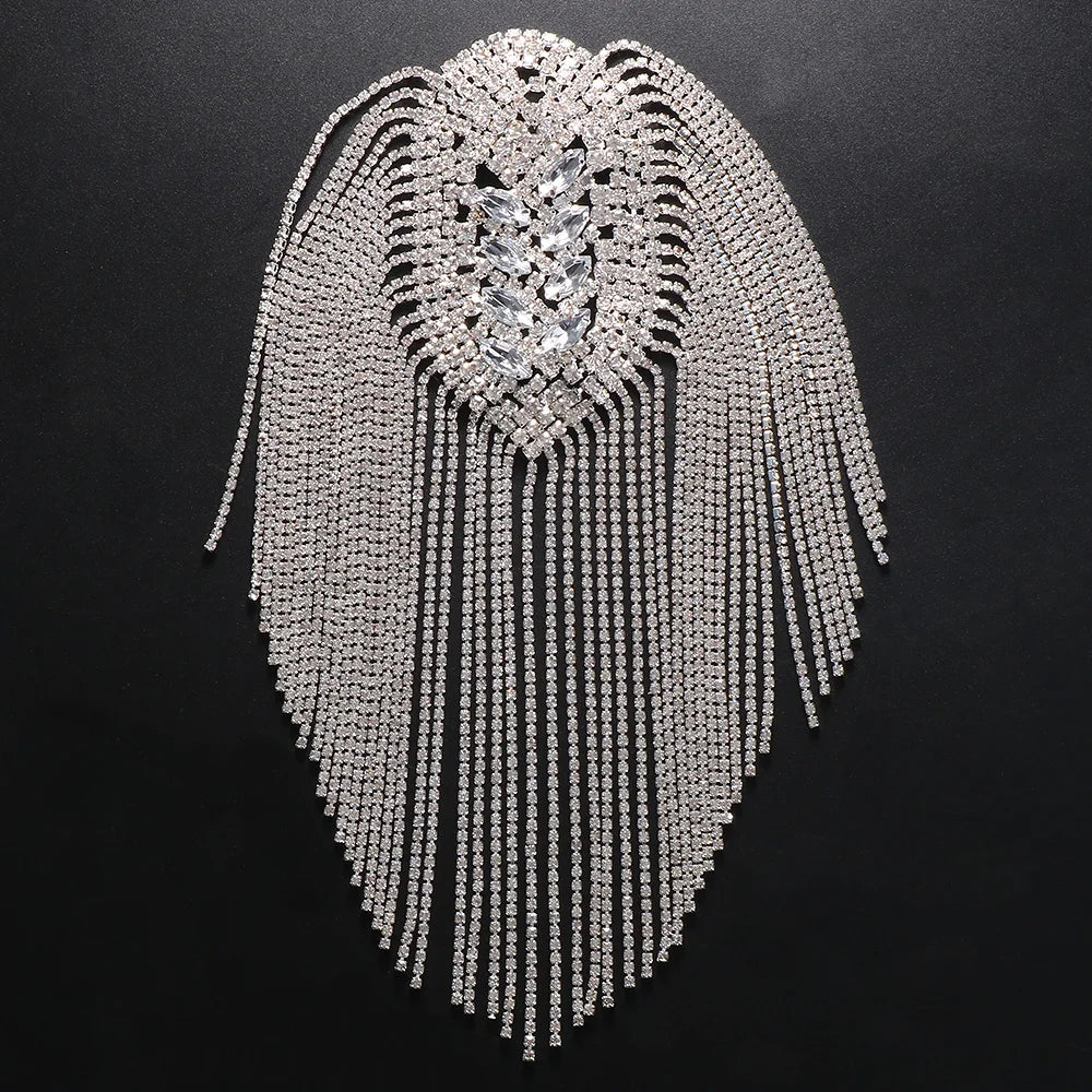 Brooch For Women Tassel Chain Rhinestone Epaulet
