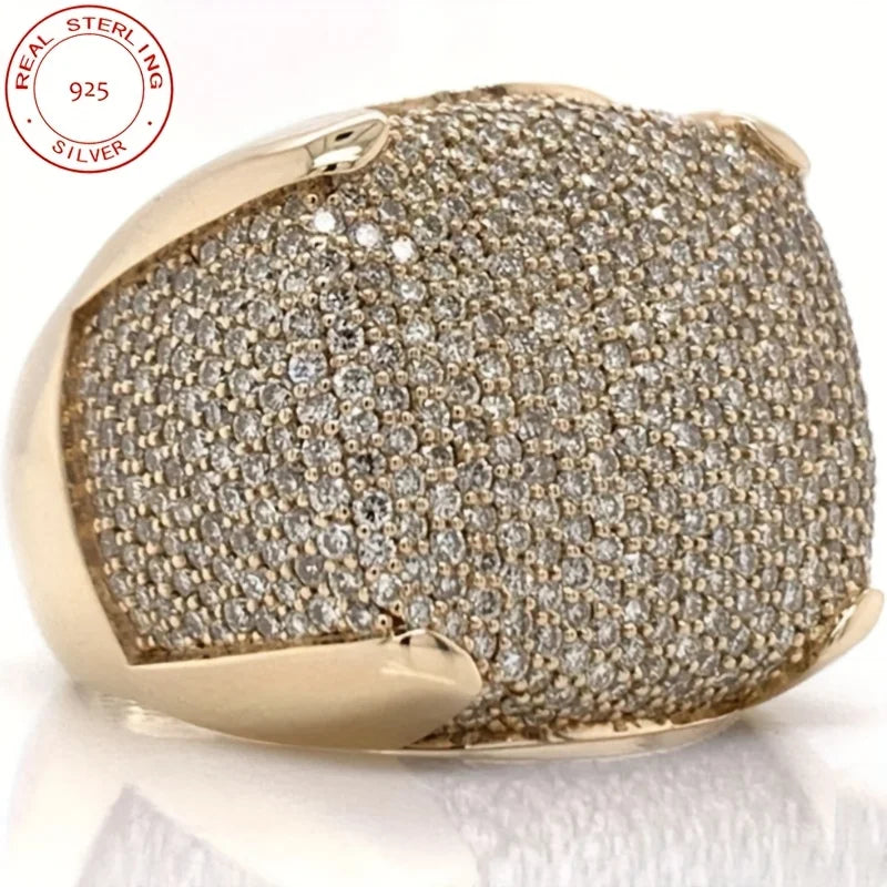 925 Sterling Pinky Ring Iced Out Zircon Gold Plated