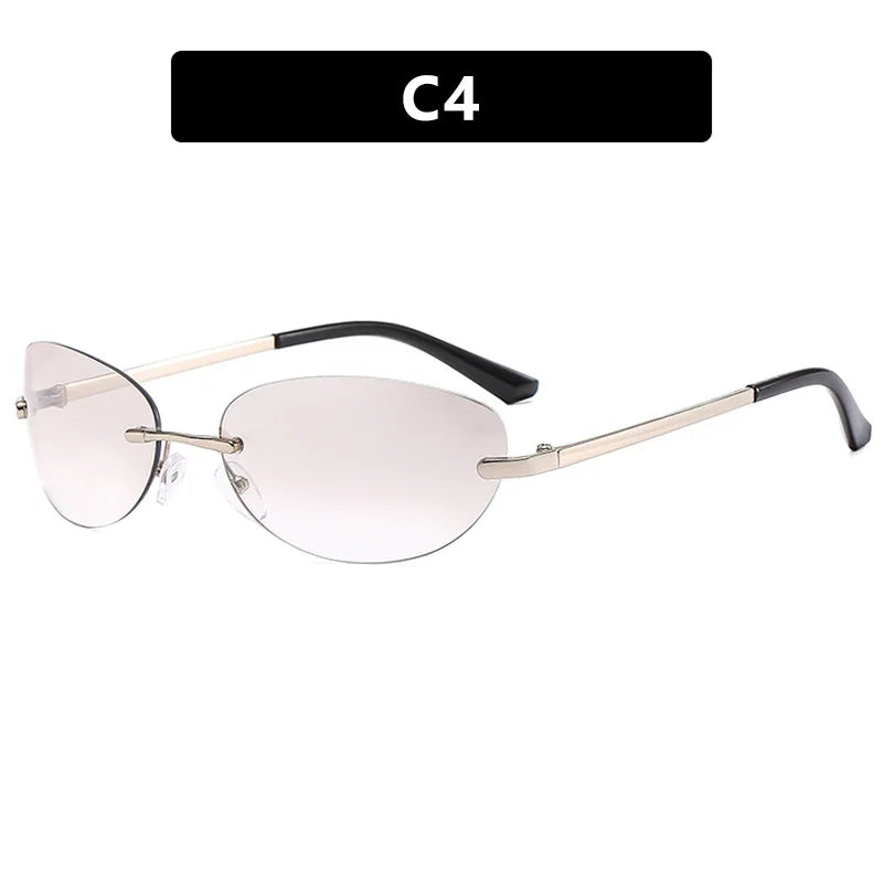 Rimless Women Sunglasses Oval Wrap Around Gradient Lenses