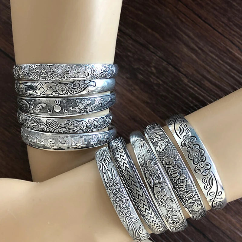 Tibetan Silver Bracelet Vintage Elephant Flower