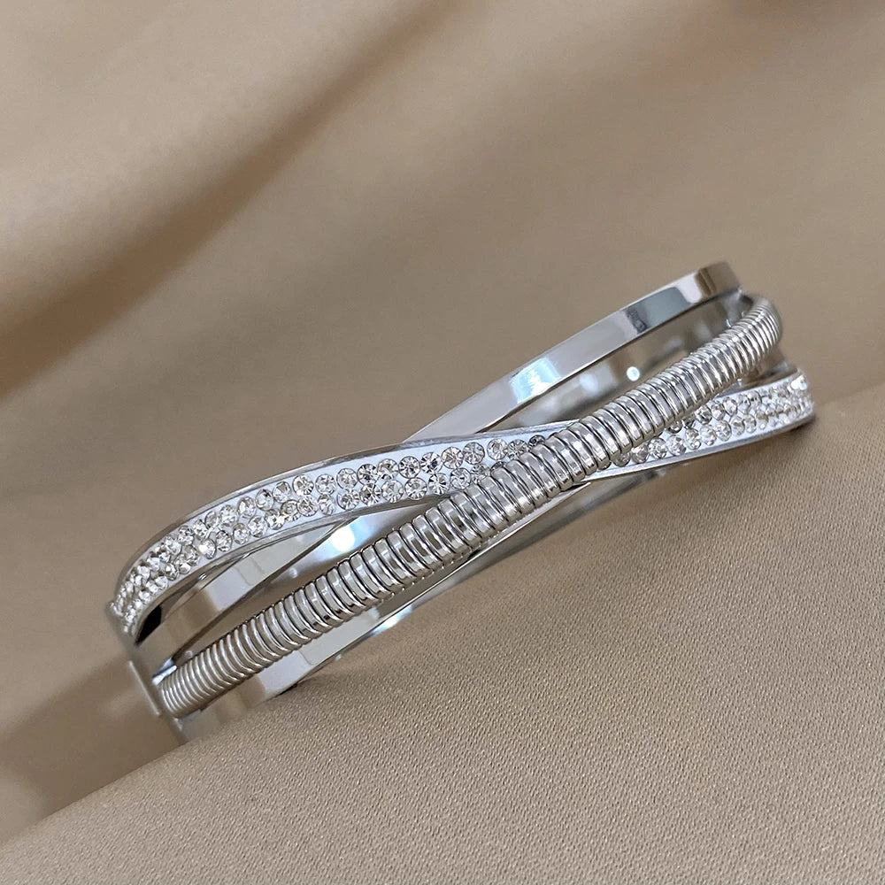 Cross Bracelet Rhinestone Cuff Bangle