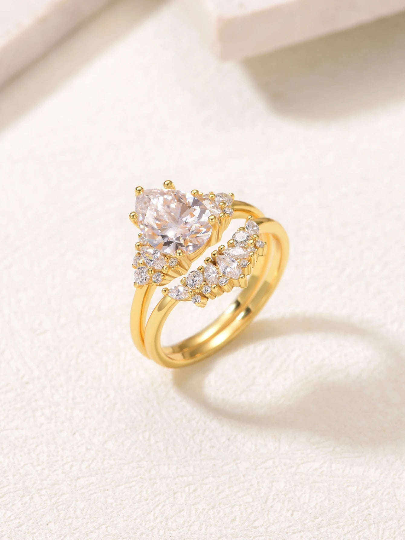 S925 Sterling Silver Moissanite Ring Set 2Ct 18K Gold Plated