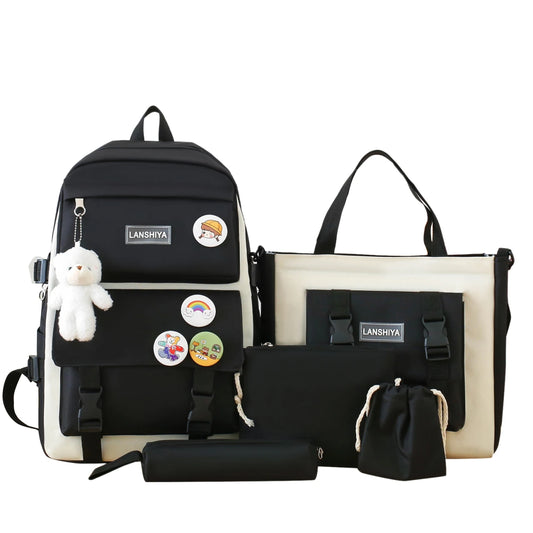 NONECN Five-Piece Unisex Backpack Kit High Capacity Waterproof School Bags