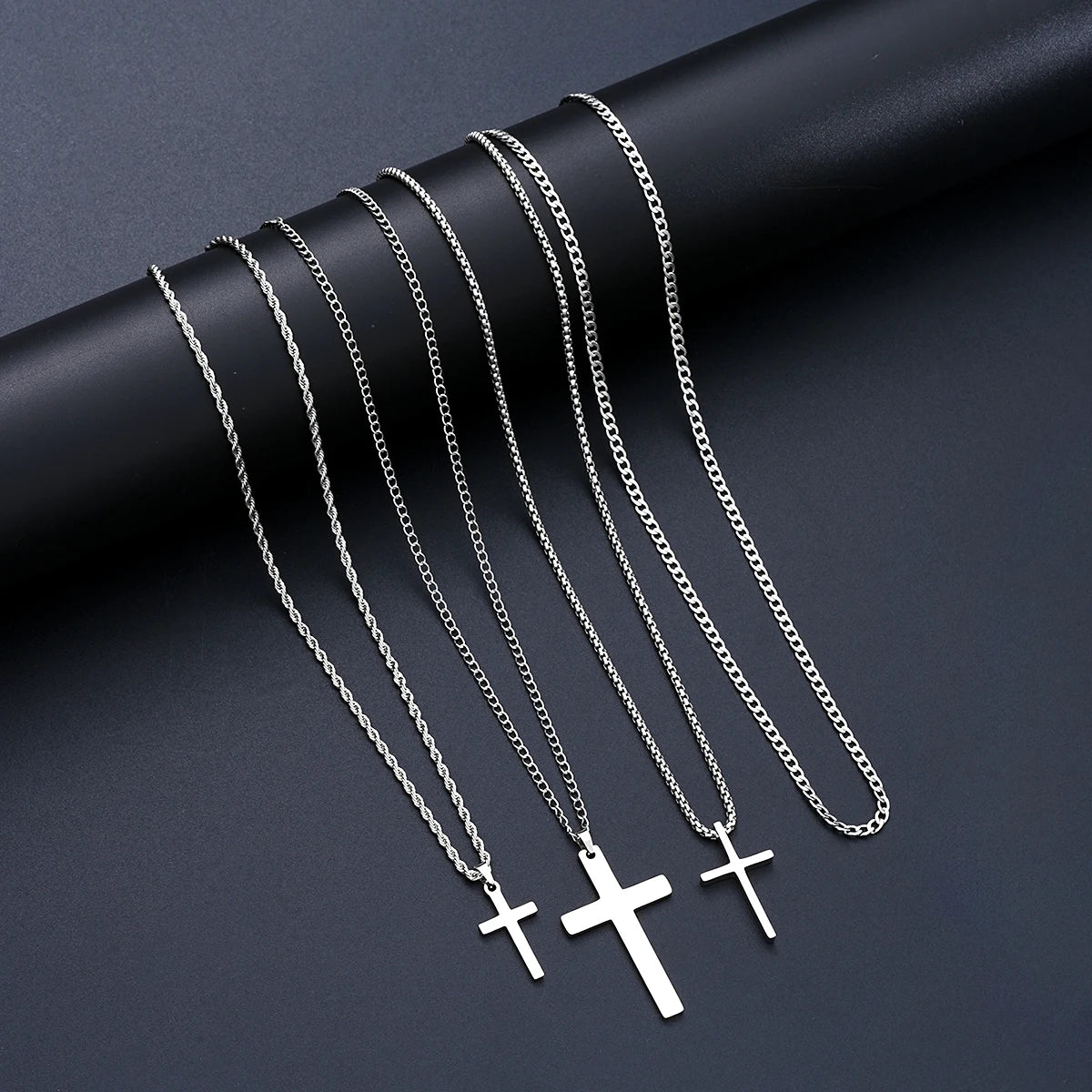 Mens Stainless Steel Cross Necklace Bracelet Ring Set Zircon Jewelry