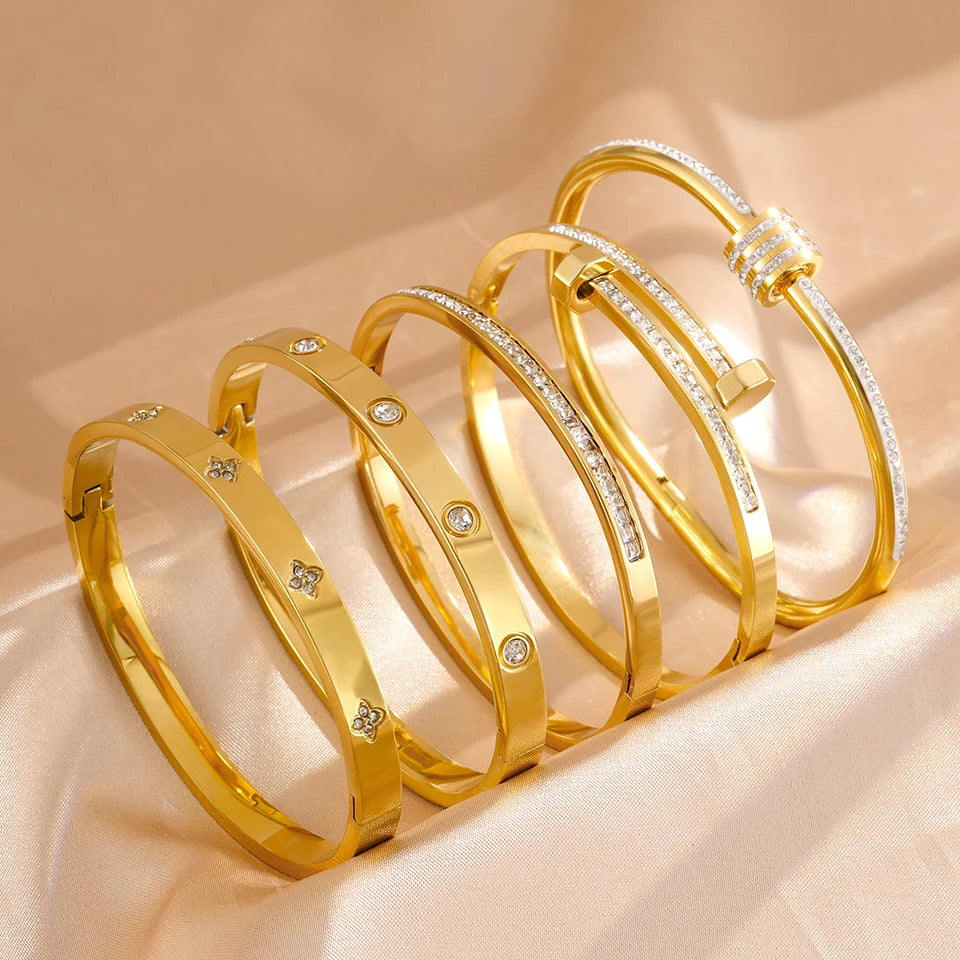 Bracelet Stacked With Zircon Inlaid Bangles