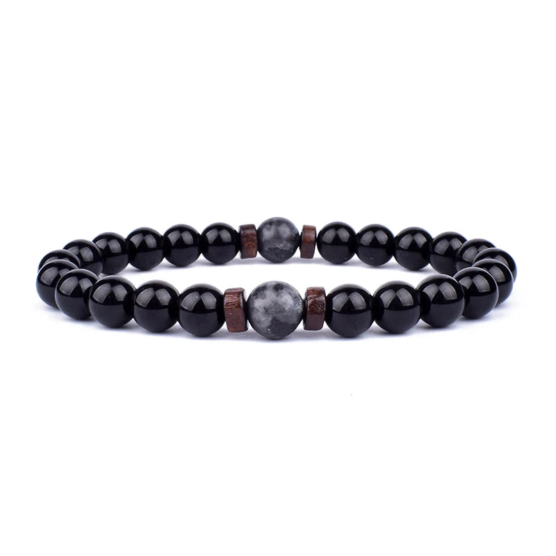 Volcanic Stone Lava Wood Beaded Bracelet Tibetan Buddhist Unisex Gift