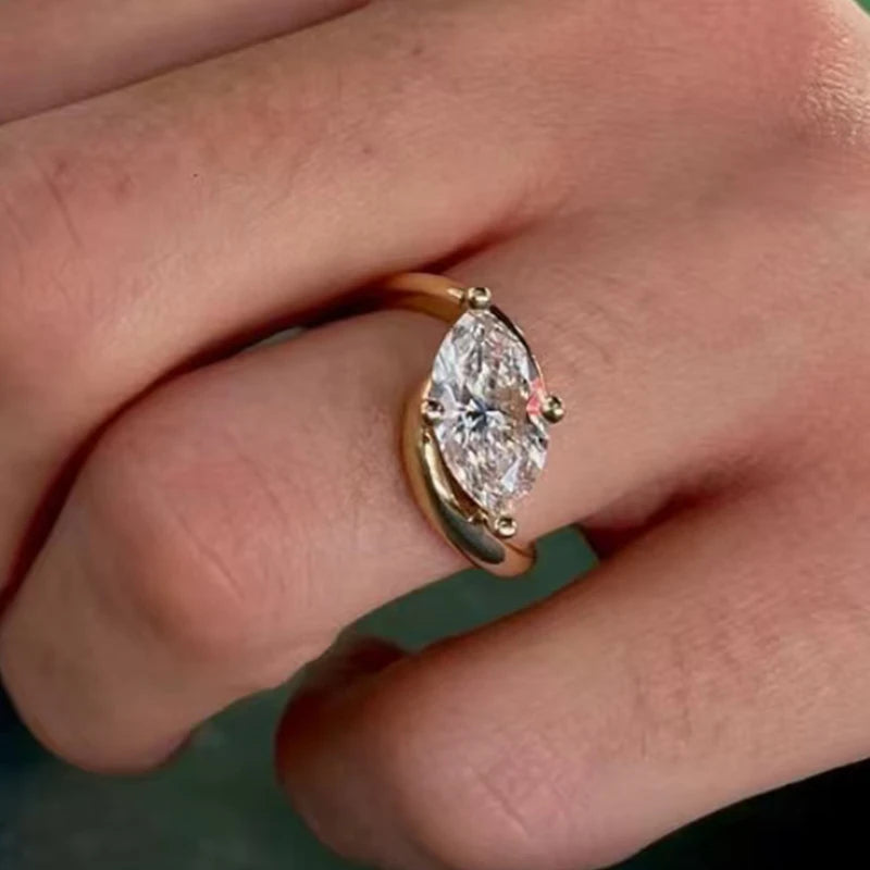 S925 Sterling Silver Moissanite Ring Marquise 1.5CT
