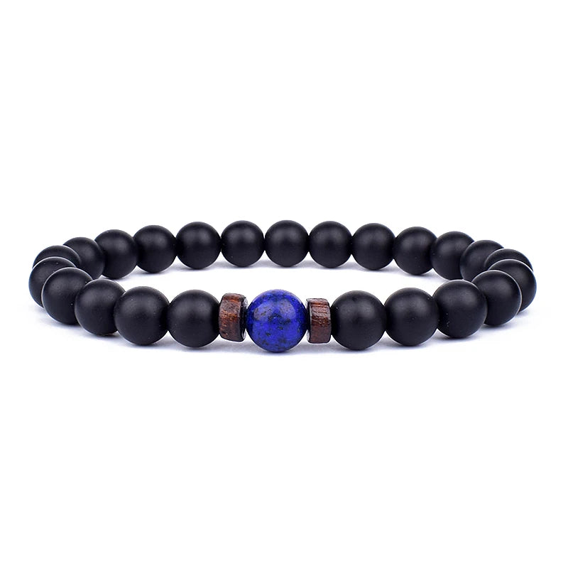 Volcanic Stone Lava Wood Beaded Bracelet Tibetan Buddhist Unisex Gift