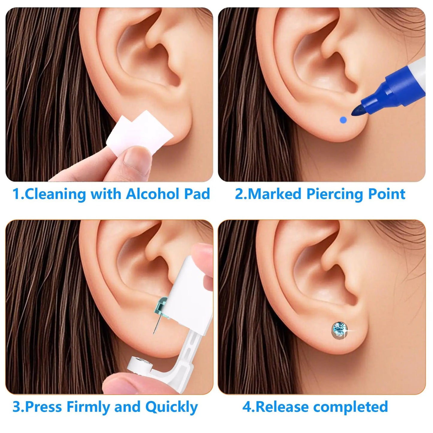 Disposable Sterile Ear Piercing Kit 2Pcs Gun Tool Set